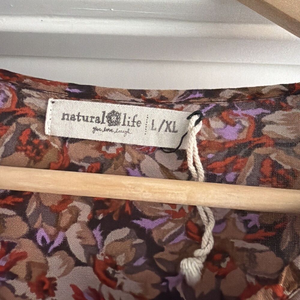 NATURAL LIFE Auguste Boho Maxi Dress Brown Purple Floral Size L/XL Women's - Picture 3 of 8